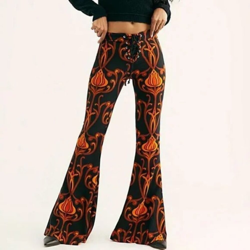 NWT Free People Lenni Jimi Black Deco Flare Pants